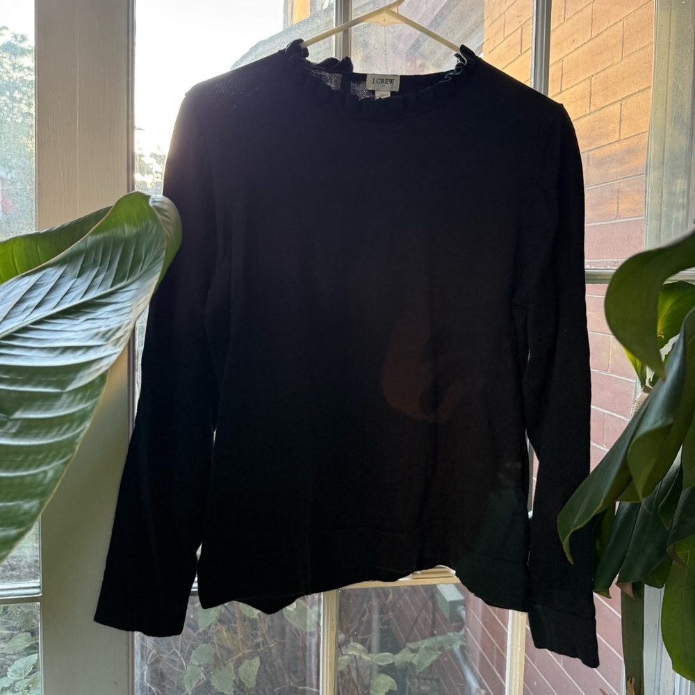 J.Crew Classic ruffled collar Black Knit Top size L